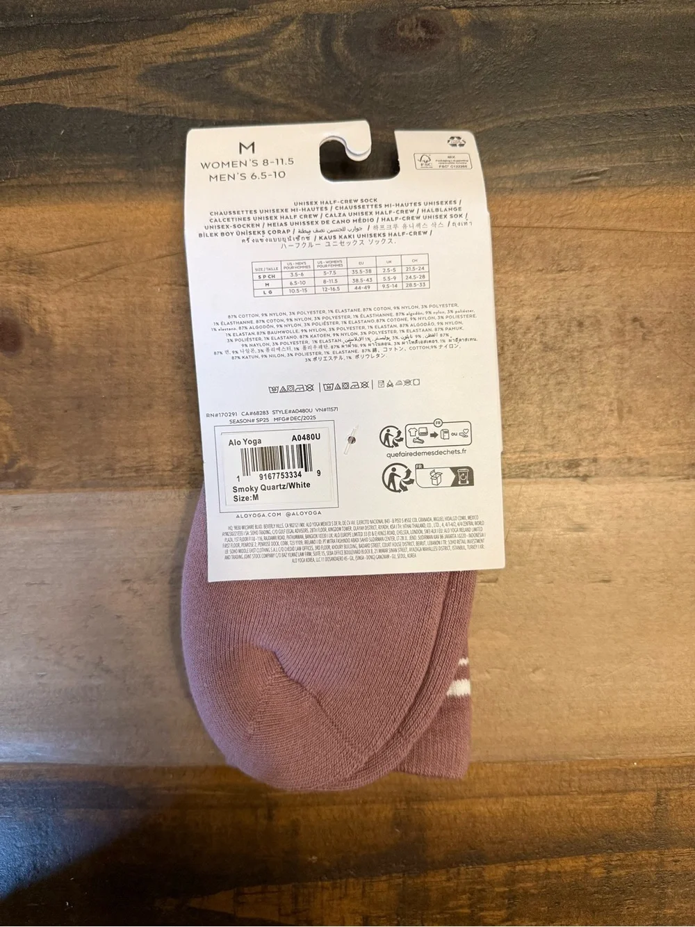 alo Half-Crew Socks M Smoky Quartz White Striped Cotton Blend Mid Calf Women